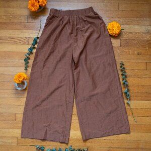 OZMA Crop Wide Leg in Umber - Regen Silk Noil - coastal California cool - Small